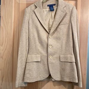 Cream herringbone blazer with pockets. Cotton and silk. Ralph Lauren